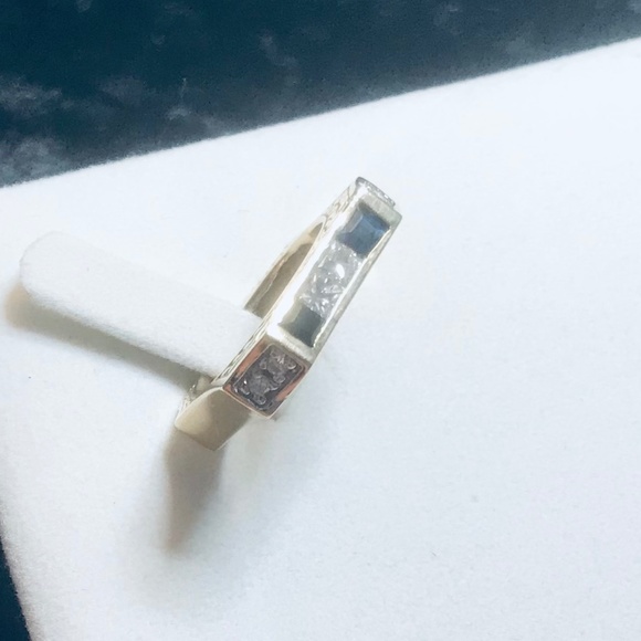 Solid 14K Yellow Gold Diamond & Sapphire Ring - Picture 10 of 16